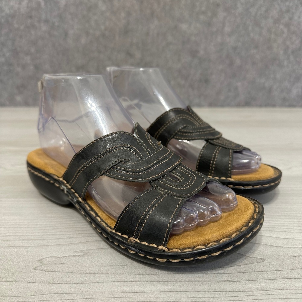 Naturalizer Parkland Sandals Womens 5.5 Black Leather Comfort Slides Slip On Low